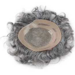 Toupees Mono Lace Toupee 남성 100%유럽 처녀 휴먼 헤어 교체 Wigs8x10 2#믹스 60%합성 회색 머리 조각 남성 Toupee