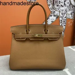 Äkta läder BK Designer Handbag High Matching Version Pure Sewn Wax Thread Togo Bag 30 Color Matching BK25 Lychee Pattern Families Samma modell