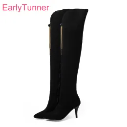 Boots Hot Brand New Mody Moda Black Grey Women Over the Knee High Boots High Heels Shoes Lady Plus Big Small Tamanho 11 32 43 46 48