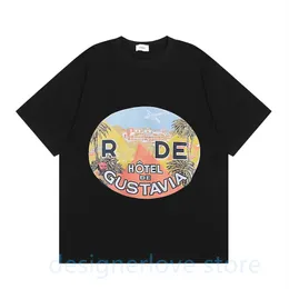 디자이너 남성 T 셔츠 Rhude 여자 셔츠 남자 스트리트웨어 검은 흰색 크림 여름 해변 해변 휴가 유행 여성 복장 Rhude 티셔츠 그래픽 티 탑