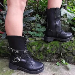 Boots Fashion Women Motorcycle Girls Spring/Autumn Winter Sole Mid Calf Woman Zipper Lace Up Up Shop Casual Shoes 608