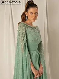 Party Dresses Mint Green Diamonds Beading Dubai Evening Dress A-Line Ribbons Pleat Chiffon Saudi Arabic Formal Clown