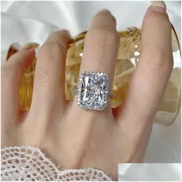 Anelli nuziali 8ct Luxury Rec S925 Sterling Sier per Woman Party 8A Cubic Zirconia White Diamond 14x10mm Ring Designer Fashion Jewelr DHHP4