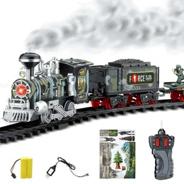 Electric Electric/RC Track RC Steam Train Simulation Model Remote Control Transportbil Uppladdningsbar Set Kids Toy 230601