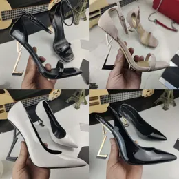 Designer Cassandra Opyum Metal Sandals Letter Sandal Open pumps Toe Black Leather High Heels Stiletto Women Shoes White Red Gold Patent Khaki Suede