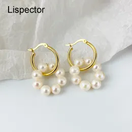 Earrings Lispector 925 Sterling Silver Baroque Natural Shell Pearl Hoop Earrings for Women Luxury Round Circle Wreath Earrings Jewelry