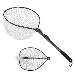 Fischereizubehör Leo Fly Net Fish Landung mit klappbarem Aluminiumgriff und weiches Gummi -Mesh Perfekt für die Fangliederung Drop Lieferung OT42U