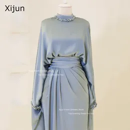 Party Dresses Xijun Modest Satin Prom -klänningar Crystal Muslim Saudiarabic Dubai 2024 For Women Formal