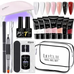 Kits Lilycute Extension Nagel Gel Set 6W LED Lampe Full Manicure Kit Glitzer Farbe Schnelle Erweiterung Fingerspitzen Werkzeugnägel Art Lack