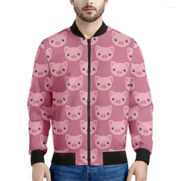 남자 재킷 귀여운 만화 돼지 돼지 그래픽 재킷 남자 3D 프린트 동물 지퍼 캐주얼 스프링 코트 가을 지퍼 업 폭격기 스웨트 셔츠
