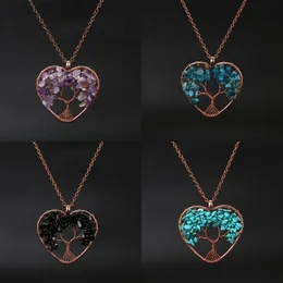 Colares pendentes encantos de cristal de pedra árvore de cor de cobre árvore de arame de arame de arame amethyst tigre olho rosa quartzo jóias de atacado inteiro dr ot9fd