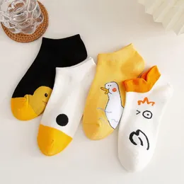 Frauen Socken Sommer Lustige Cartoon Nette Ente Dünne Baumwolle Boot Mode Schöne Frau Flacher Mund Und Niedrige Seite Socke