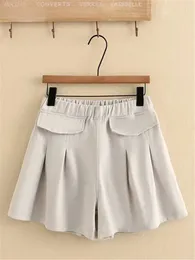 Plus size roupas femininas verão cintura elástica shorts loosefitting calças pernas da perna fina não estiramento sólido 240322