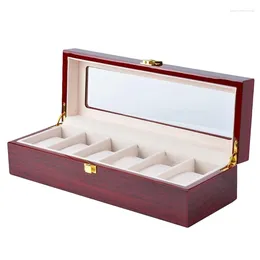 Titta på lådor träfärglåda -6 breda slots fodral smycken display lagringsarrangör mäns gåva -affärslåda