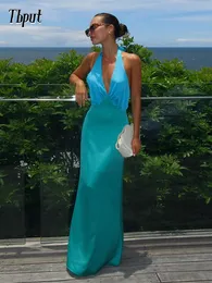 Sexy sem mangas traseiras vestido de verão moda de retalhos de retalhos de coloração de coloração longa vestidos de bodycon