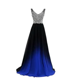 2018 Neue sexy neue Ombre Lange Abend Prom Kleider Chiffon Perlen Eine Linie Plus Size Floorlänge Gegrades formale Partykleid QC12428231272