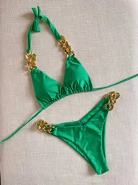 ملابس السباحة للسيدات 2018 New Sexy Upward Bikini Mini Chain Summer Fabric Fabric Atture Luxury Womens Two Swimwear Beach Suit J240403