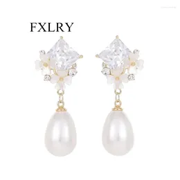 Baumelnde Ohrringe FXLRY Persönlichkeit S925 Silber Nadel Mode Blume Tropfenförmige Perle Für Frauen Party Schmuck
