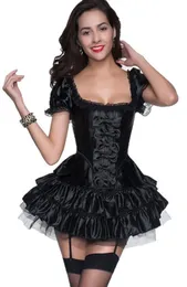 2015 Nyaste kvinnor039 -tals Lovely Black Uneck Short Sleeve Bowknot Corset kjoldräkt Set8438269