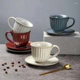 Fincan tabakları Japon tarzı kaba seramik kahve fincanı ve tabağı set antika seramik yaratıcı kupa ev sanat suyu
