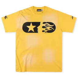 2024 T 셔츠 티 짧은 소매 미국 크기의 노란색 티 남자 프린트 티셔츠 탑 캐주얼 힙합 티 실제 사진 24SS