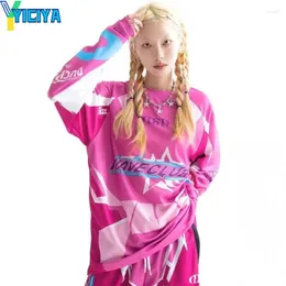 Women's T Shirts YICIYA T-shirts Racing Tshirt For Women Kpop Long Sleeves Oversize Crop Top 2024 Summer Korean Fashion Outfit Clothing Tops