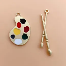 10pcs Enamel Charms Paintbrush Paint Pallet for Jewelry Making Earring Pendant Bracelet Necklace Accessories Diy Craft Supplies