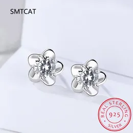 Stud Earrings Real 925 Sterling Silver Fashion Flower Zircon Boucle D'oreille For Woman Girls Fine Jewelry Gift DF2101