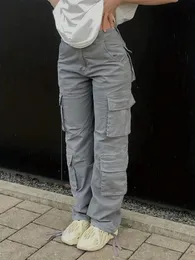 Gilipur Vintage Cargo Pants w lupgy dżinsy kobiety moda 90S Streetwear Pockets szeroka noga wysoka talia proste Y2K Dżinsowe spodnie 240319