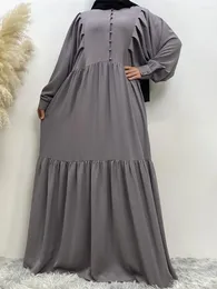 民族服イスラム教徒中東女性アバヤルーズスタイルシフォンロングドレスソリッドカラーイスラムドバイターキーaラインボタン