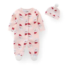 Sets 2/3 Pieces Thickening Baby Girl Boy Clothes New Born Cotton Christmas Sets Rompers+Hat/Bib Print Baby Bodysuits 09M Long Sleeve