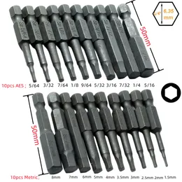 10 PCs SAE/Hex Hex Hex Head Allen Chaves de chaves conjunto de broca de 1/4 "de diâmetro de liberação rápida do haste de fenda magnética Conjunto de bits