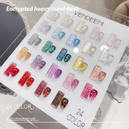 Vendeeni 24 Colors 고밀도 반짝이는 네일 젤 폴란드 폭발성 플래시 네일 아트 겔 뱅스 뱅킹 UV Soak Off Off Gel Lacquer