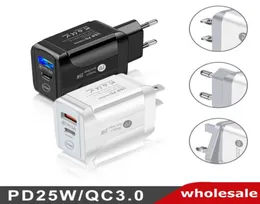 Szybki 25 W PD USBC Wall Charger 2 Porty Szybkie ładowanie UE UE UK UK Adapter typu C dla iPhone'a 12 13 14 Pro Max Samsung Android Pho8705472