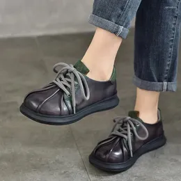 Scarpe casual Giovaro di punta rotonda in vera pelle retrò piatto 2024 a colori solidi a primavera versatile femminile