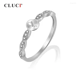Anéis de cluster Cluci 925 Sterling Silver minúsculo dedo minúsculo com zircões Design Anel de casamento Round Pérola Montagem Mulheres Jóias SR1067SB