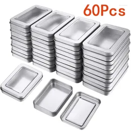 Storage Bottles 60Pcs Metal Tin Box Tins With Lids Clear Top Empty Case Rectangle Containers Can Window
