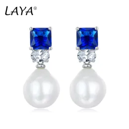 イヤリング925スターリングシルバーファッションPerlas Barrocas Naturales Created Sapphire Drop Earrings for Women Wedding High Quality Jewelry