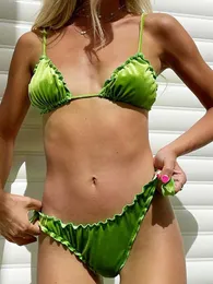 Frauen Badebekleidung neuer plissierter Bikini Set Mini Thong 2024 Badeanzug Dreieck Badeanzug Badeanzug Samt Bikini Bra J240403