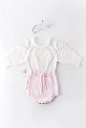 Bebek örgü giysiler kalp bebek kız romper pompom bebek kızlar kazak tasarımcısı yenidoğan tulum sonbahar kış bebek giyim dw465782749