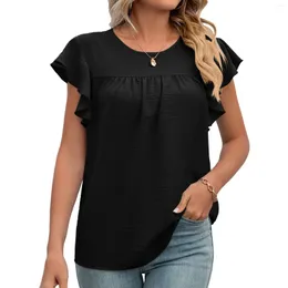 Kvinnors T-skjortor Summer Solid Round Neck Loose Short Sleeved Chiffon T-shirt Top For Women