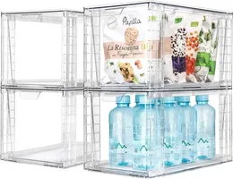 4Pack Large Stackable Kitchen Storage Drawers Clear Food sOrganizer Bins with Handles Easily Assemble for Bathroom Kitche 240328