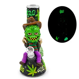 10in,Glow In Dark,Borosilicate Glass Water Pipe,Glass Bong,Glass Hookah,Hand Painted,Polymer Clay Cute 420 Festival Pattern Glass Smoking Item,Smoking Accessaries