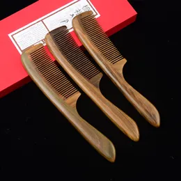 Factory direct corner wood dumpling green sandalwood comb massage hair comb wide tooth handle comb support engraved logo