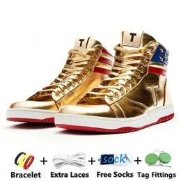 Tênis t-casual T Trump Basketball The Never Surrender High-Tops Designer 1 TS Gold Gold Custom Men Outdoor Sneakers Comfort Sport Sport Lace-up com caixa