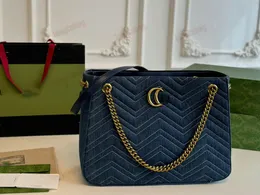 Ny fashionabla denim Mamont Tote Bag armhålor mellankropp med två back designer shopping axel handväska väsentlig väska för daglig pendling