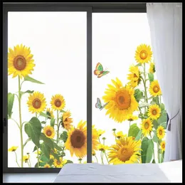 ملصقات نافذة الخصوصية زجاجية زجاجية عباد الشمس نمط الغراء خالية من الغراء ملصق الباب الإلكتروستاتي