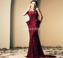 Ziad Nakad Evening Dresses 2019 Vintage Burgundy Strapless Crystals Beads Floor Length Luxury Mermaid Celebrity Pageant Dresses Pr5383337