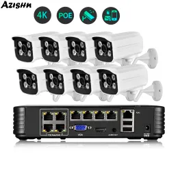 System AZISHN 8CH/4CH 8MP 4K Security CCTV Cameras Systems Home residential Monitor Video Surveillance Kit Outdoor Audio IP Camera Set