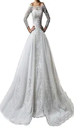Винтажные свадебные платья с длинным рукавом 2018 года с съемной юбкой плюс размер иллюзия 2018 года vestido de noiva bri8885163